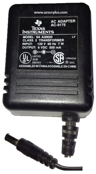 TEXAS INSTRUMENTS SA A30650 AC ADAPTER 6VDC 500mA USED 2x5.4x11m - Click Image to Close